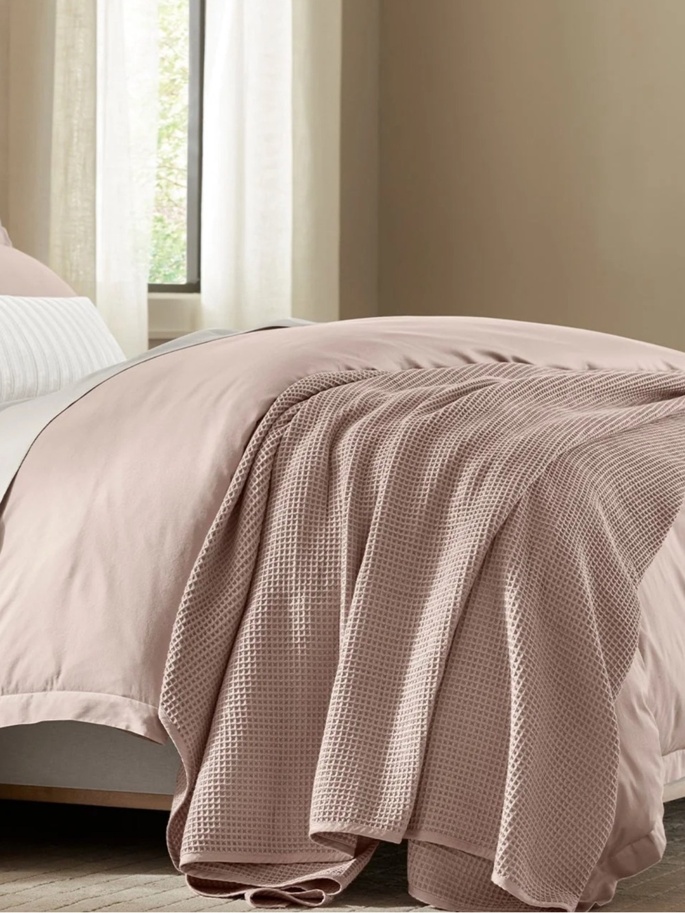 Blush Pink Waffle Throw & Duvet Set - Home Bedding